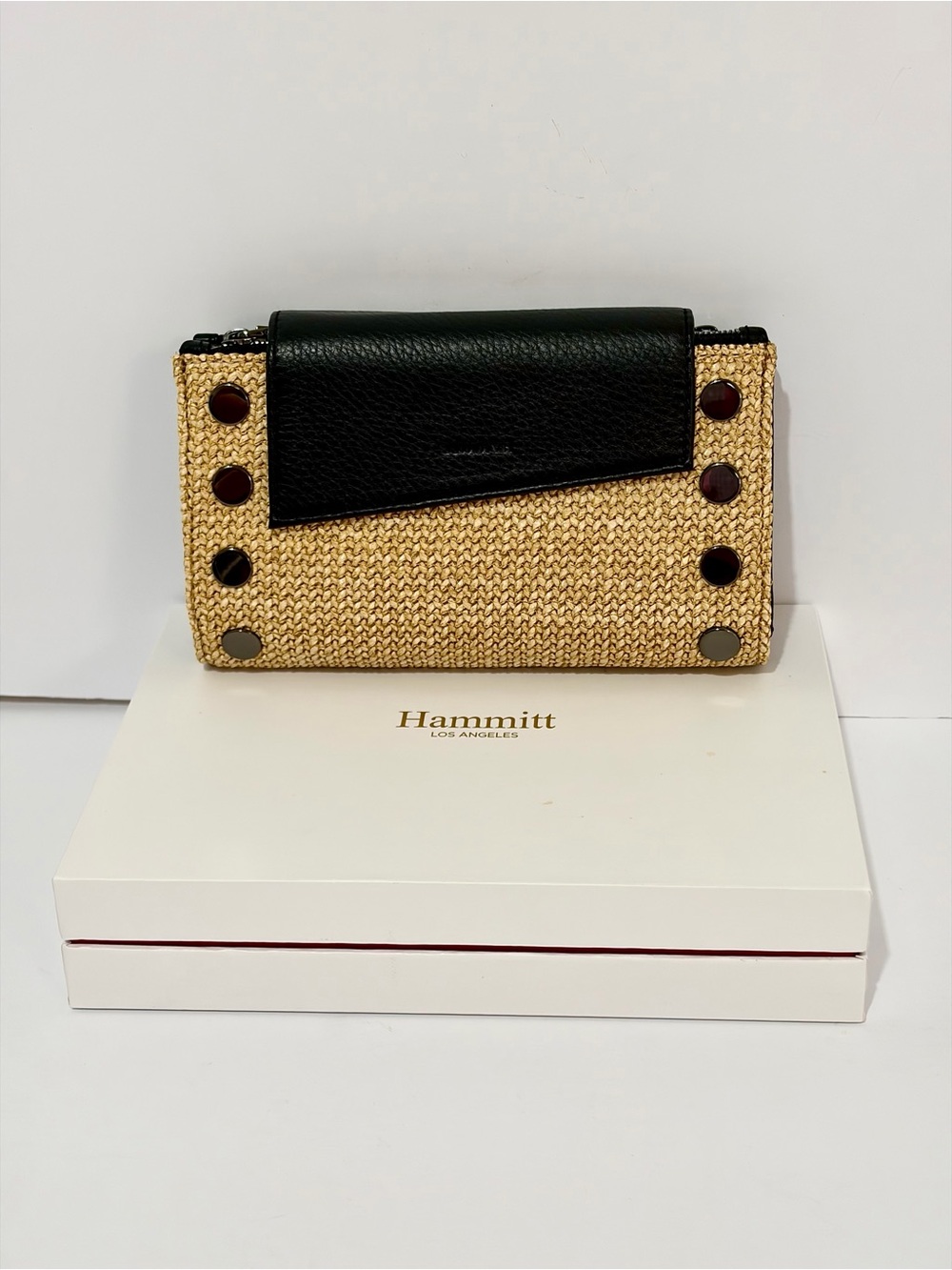 Hammitt Levy Leather Wallet/Crossbody in Chaparral Raffia With Gunmetal Hardware